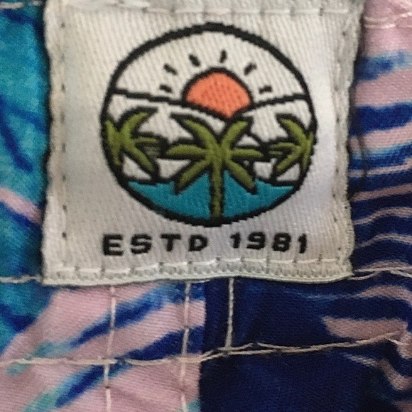 Sunset X Vine Swim Trunks Monstera print Tropical Beach Lavender Blue Aqua XL - Picture 4 of 11